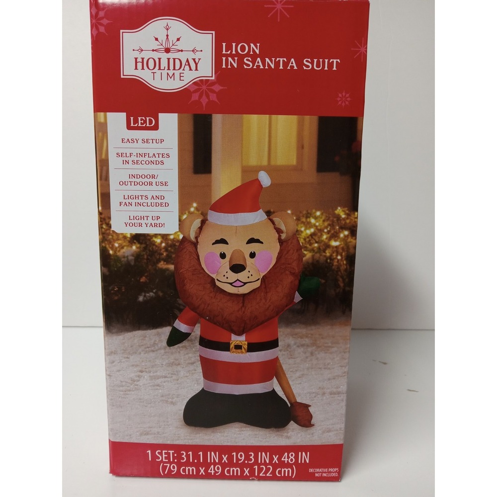 Holiday Time Lion In Santa Suit 4 Ft Christmas Airblown Inflatable LED NEW!